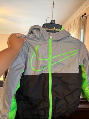 Nike Gray, Black & Neon Green Kids' Hooded Rain Jacket